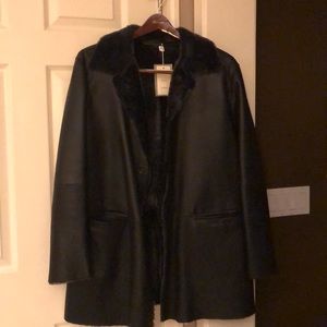 Men’s Armani Luxury black leather shearling coat
